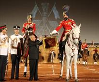 Mukherjee presents Silver Trumpet, Trumpet Banner to president's bodyguard