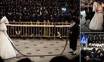 The bride with 25,000 guests: Holding a sash, newlywed, 19, waits for relative to perform a 'Mitzvah dance' as she marries into Ultra Orthodox Jewish family  | Mail Online