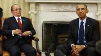Protesters greet Myanmar leader Sein in US