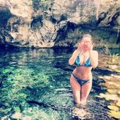 SUMMER SKIN: Kelly Brook bathes in healing water of Mayan Riviera Cenotes