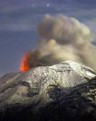 Mexico's Popocatepetl volcano spews ash into a starry night